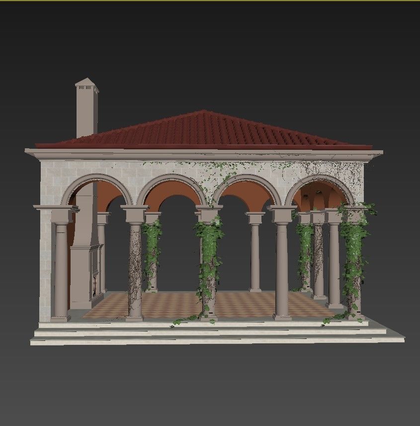 Gazebo courtyard with columns and ivy 3D model_5