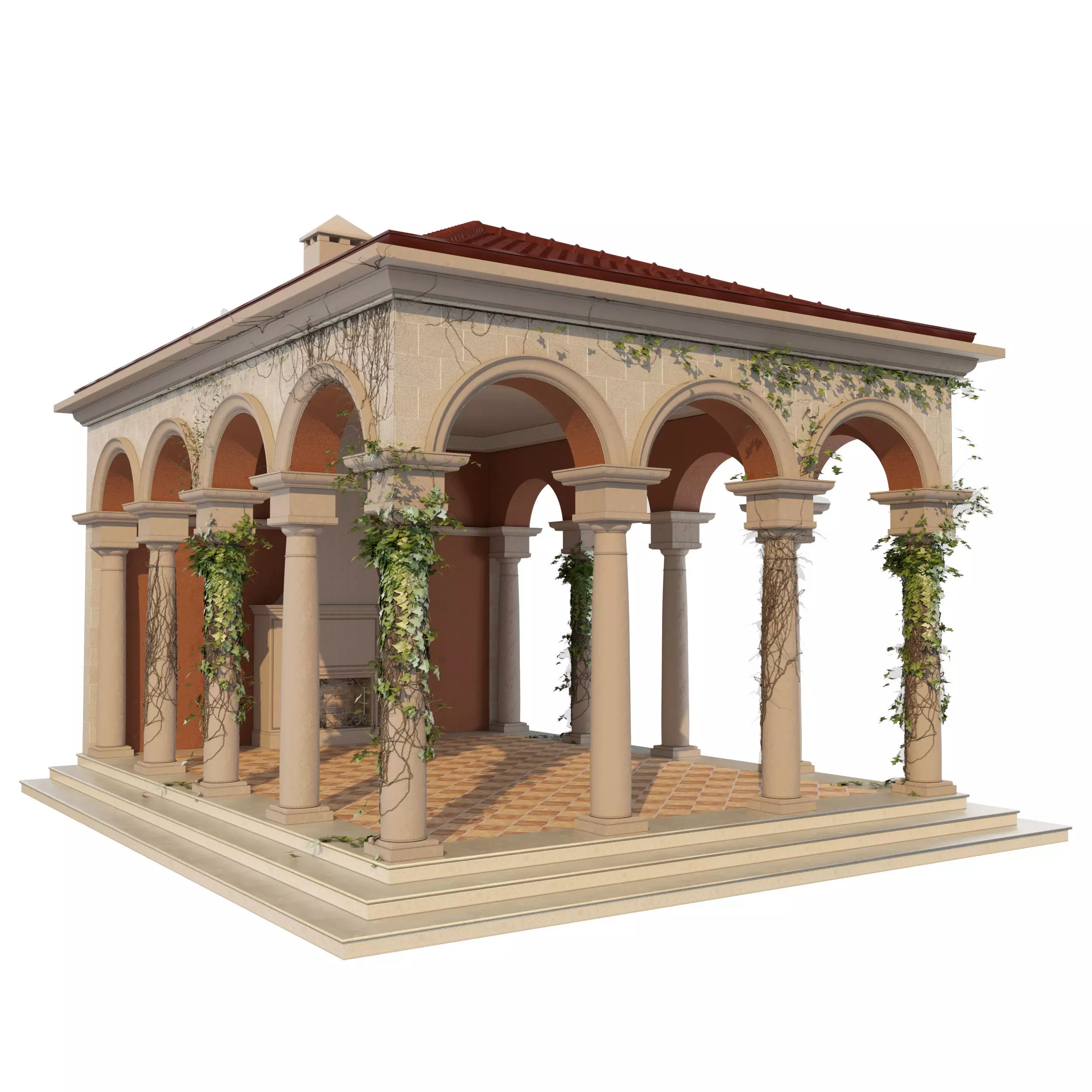 Gazebo courtyard with columns and ivy 3D model_0