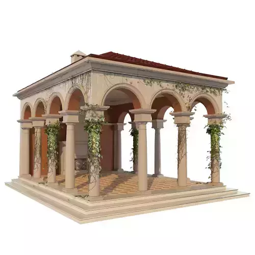 Gazebo courtyard with columns and ivy