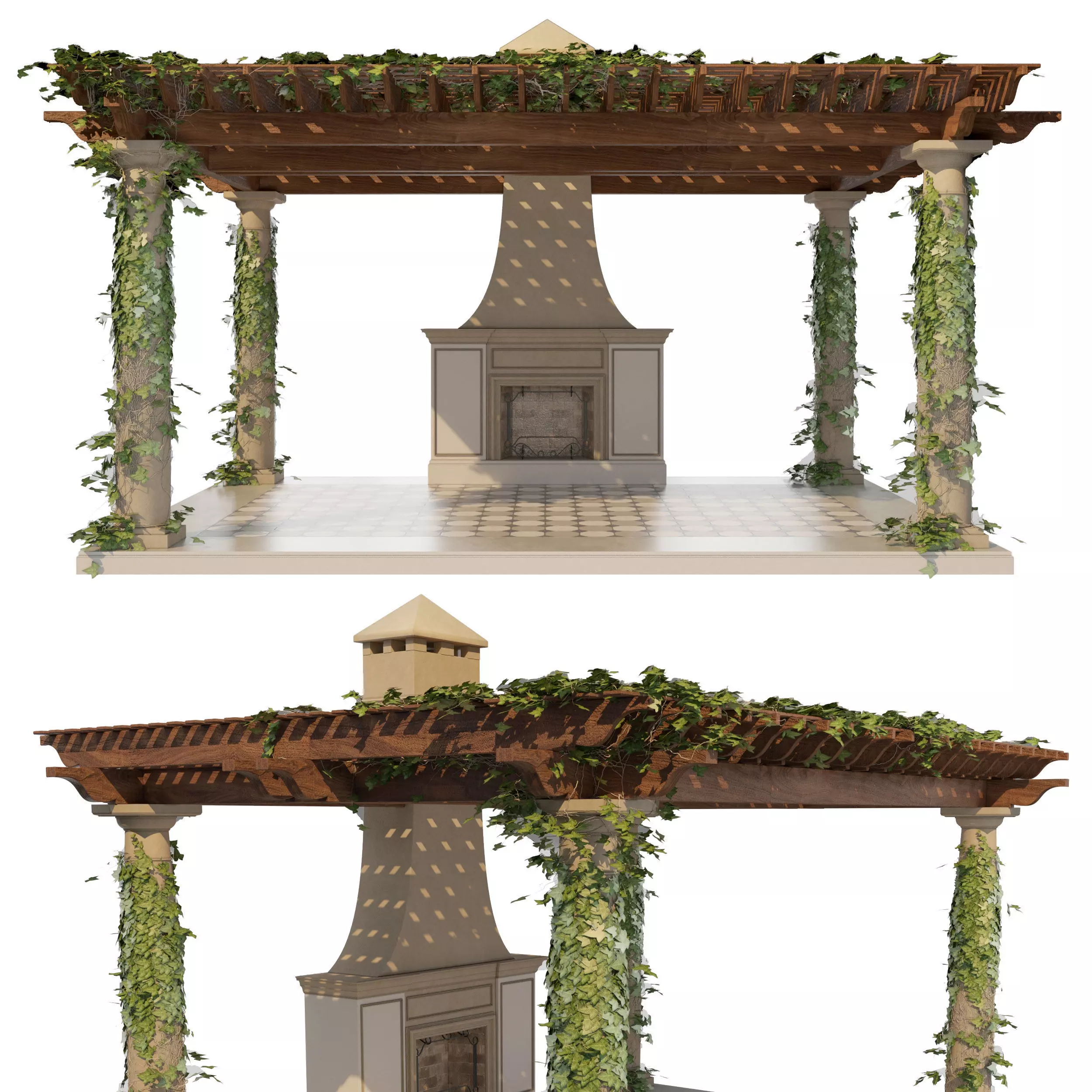Pergola lego structure with roof 3D model_0