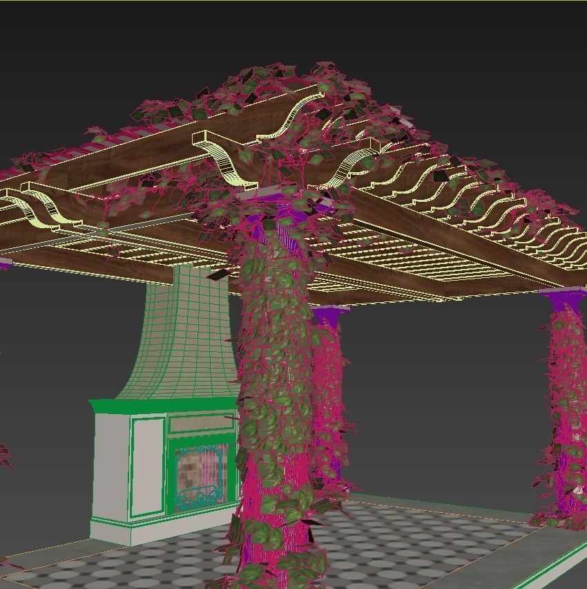 Pergola lego structure with roof 3D model_4