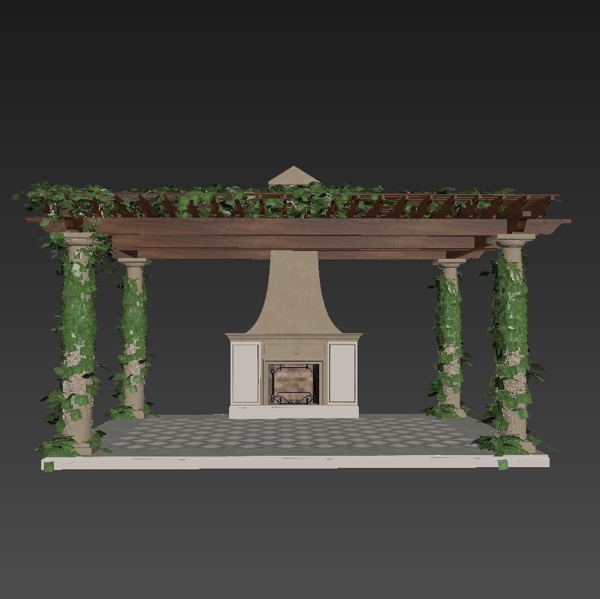 Pergola lego structure with roof 3D model_1