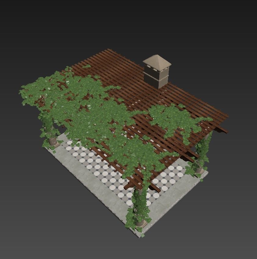 Pergola lego structure with roof 3D model_2