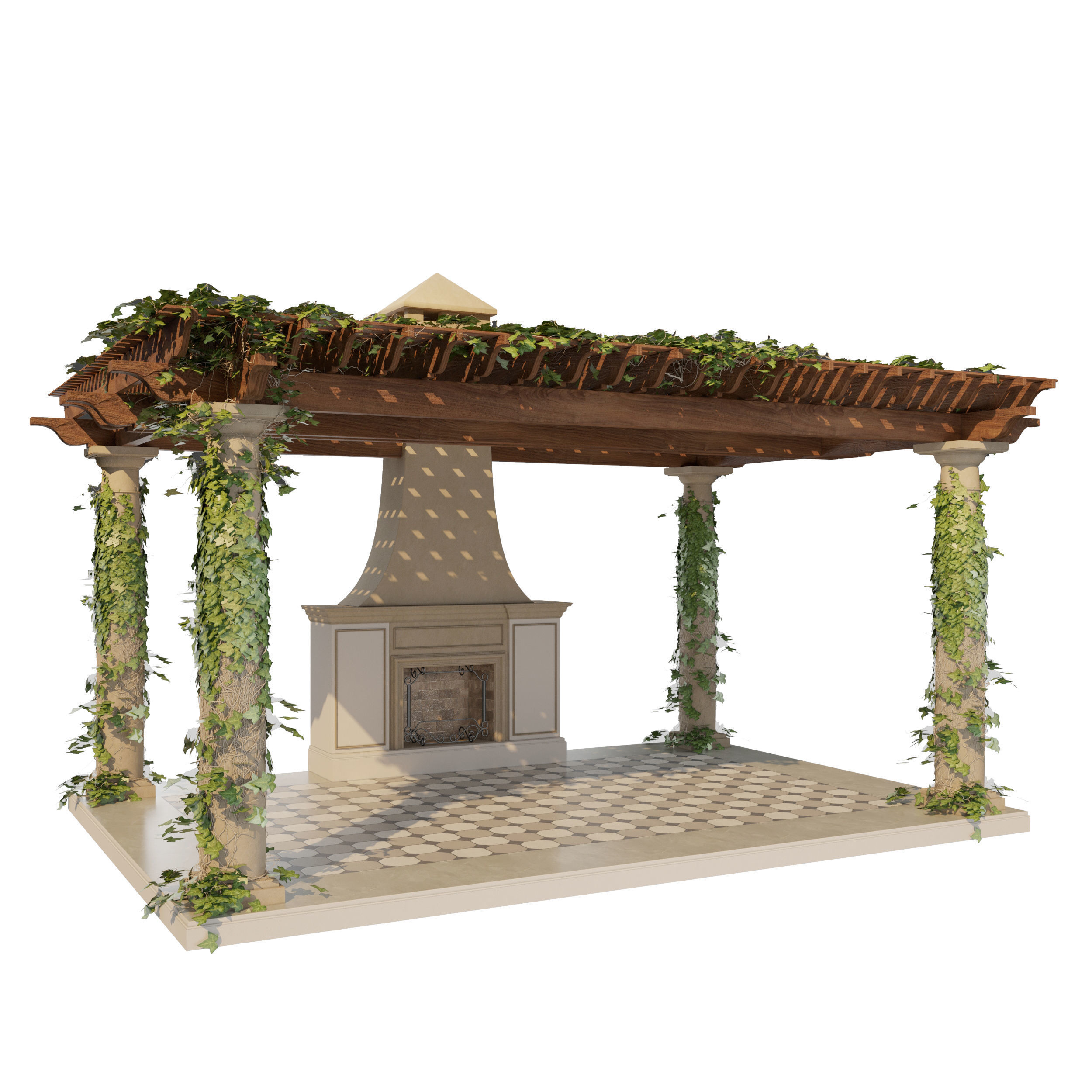 Pergola lego structure with roof 3D model_6