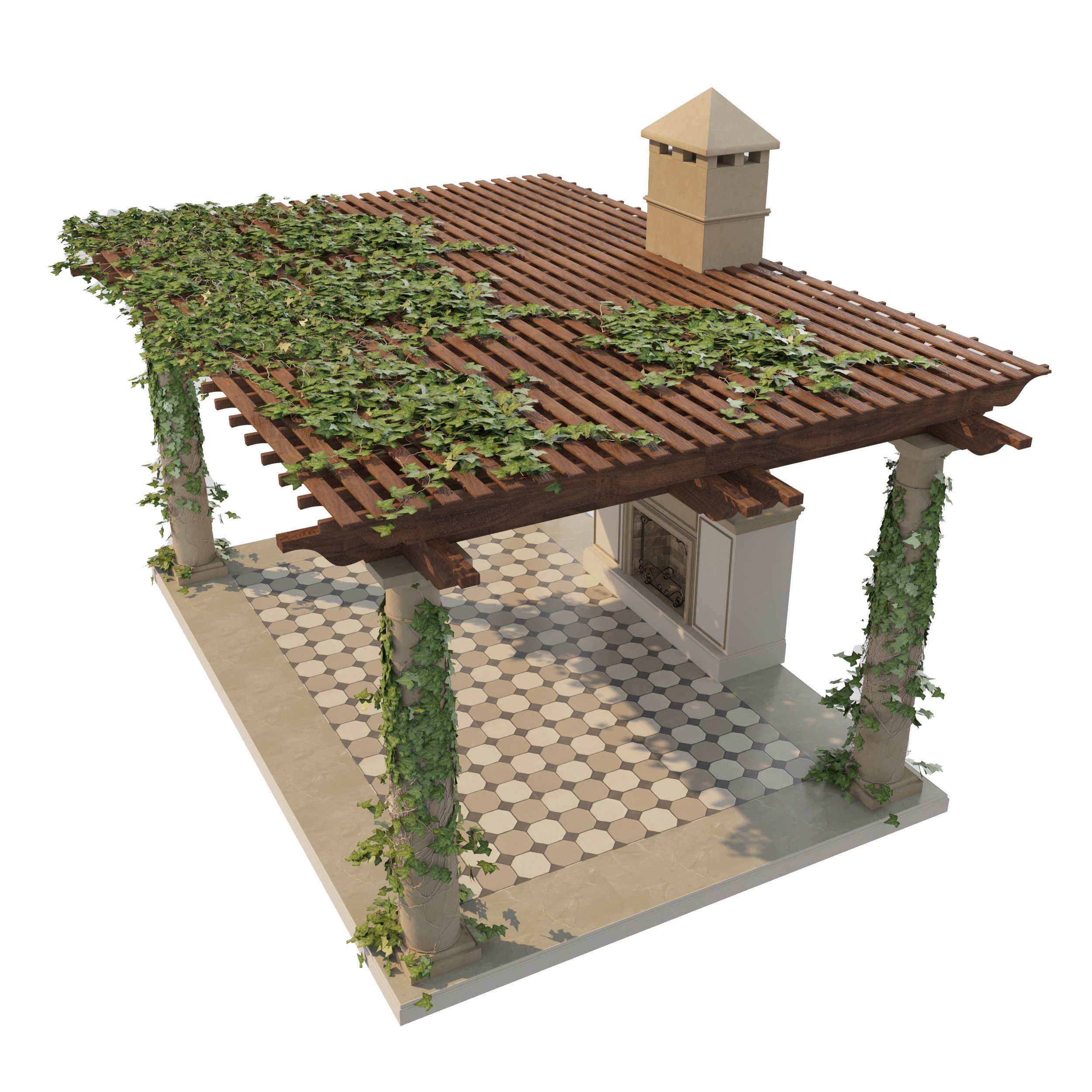 Pergola lego structure with roof 3D model_9