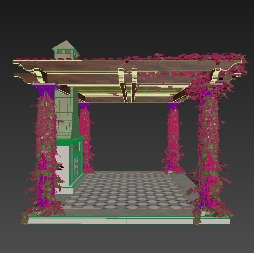 Pergola lego structure with roof 3D model_5