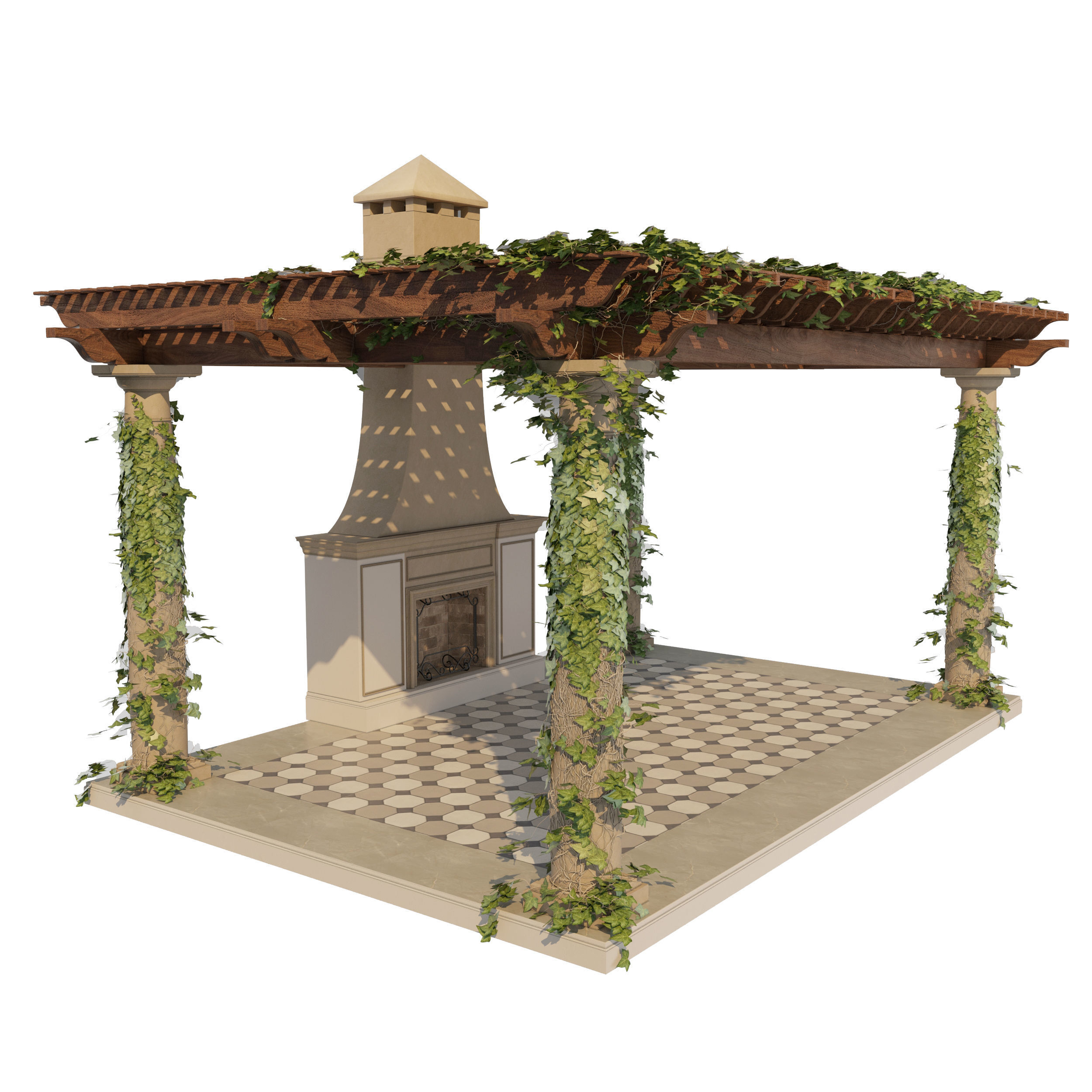 Pergola lego structure with roof 3D model_7
