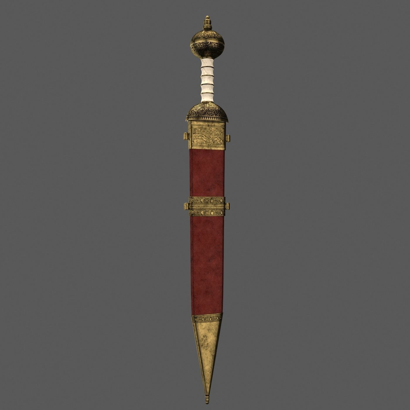 Roman sword with scabbard Low-poly 3D model_22
