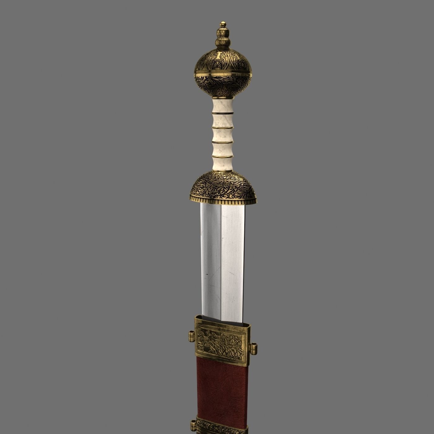 Roman sword with scabbard Low-poly 3D model_35