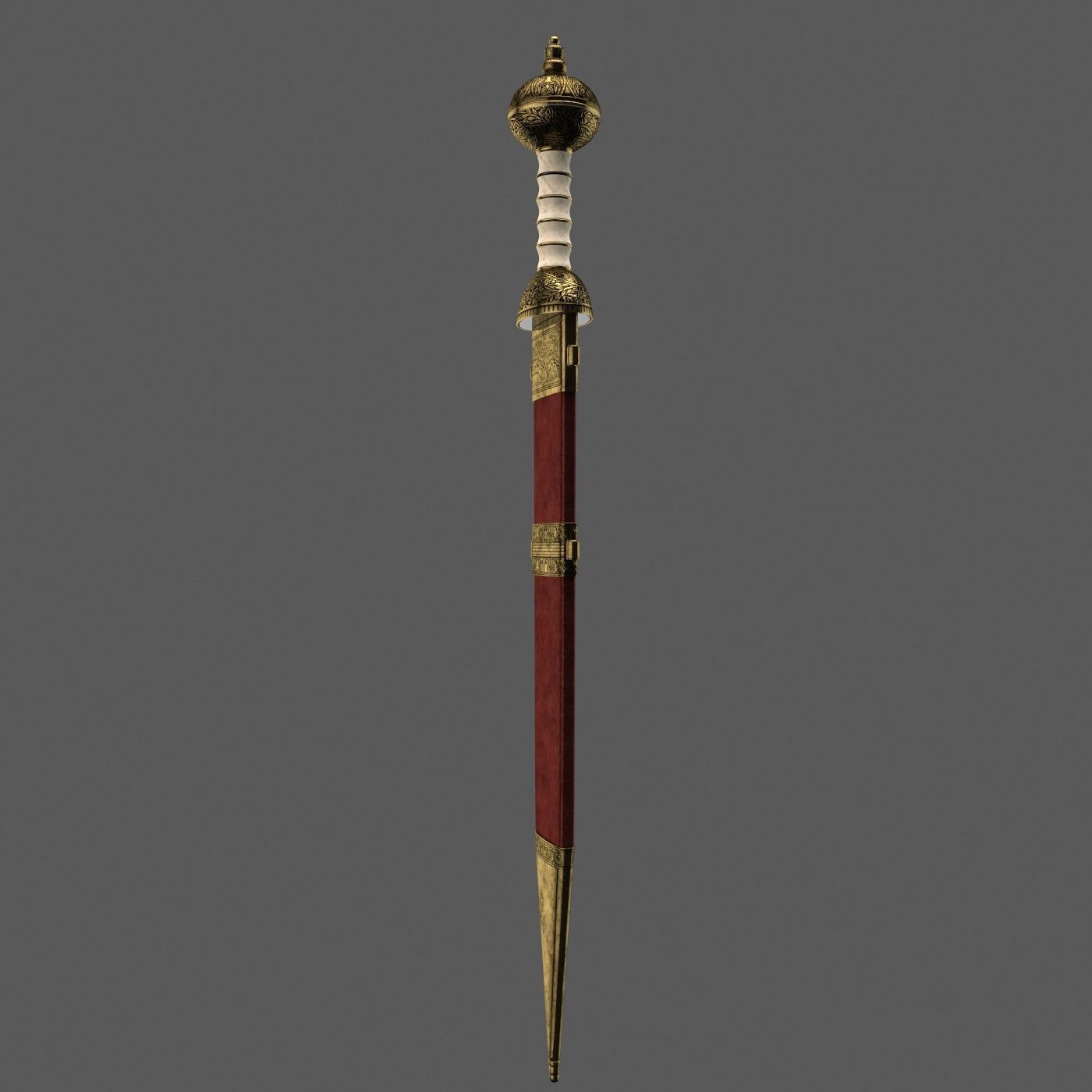 Roman sword with scabbard Low-poly 3D model_5