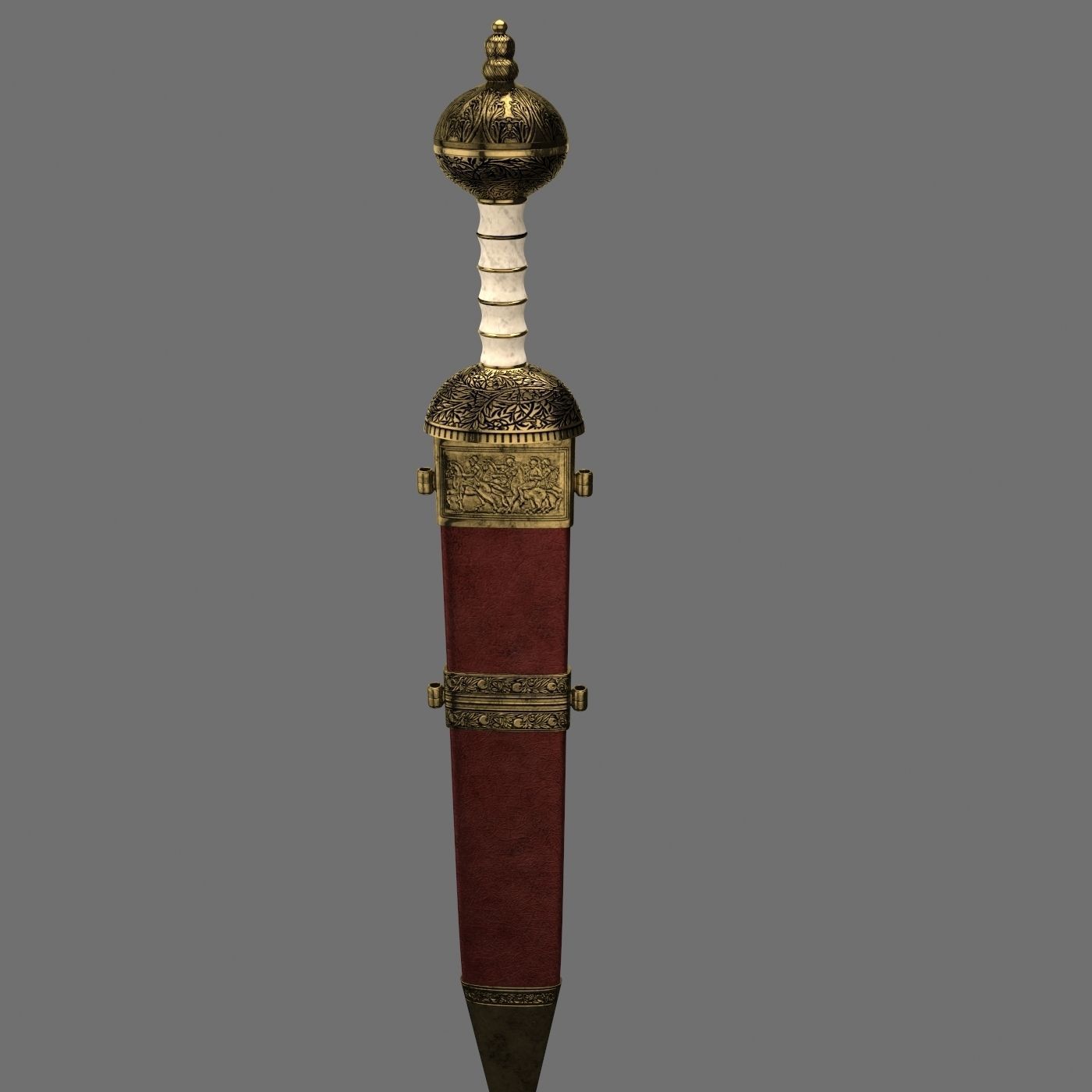 Roman sword with scabbard Low-poly 3D model_26