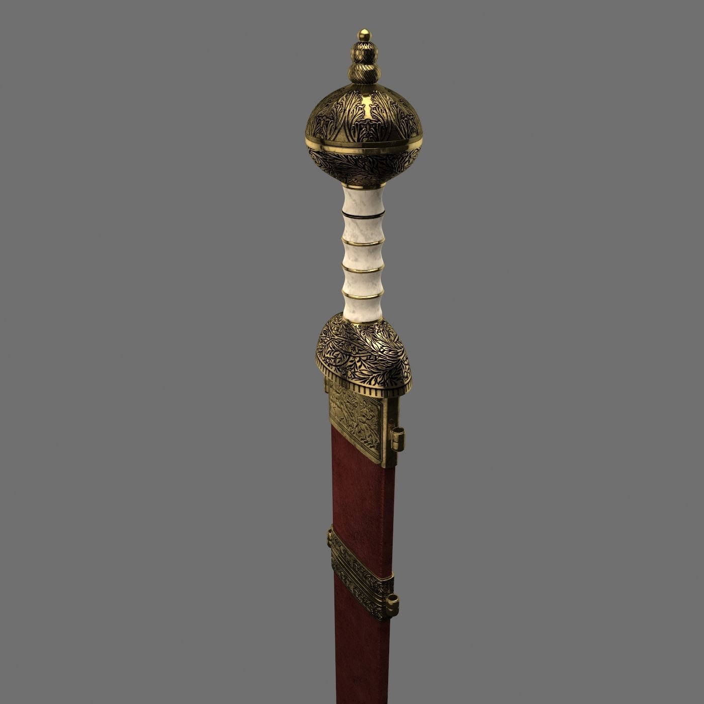 Roman sword with scabbard Low-poly 3D model_27