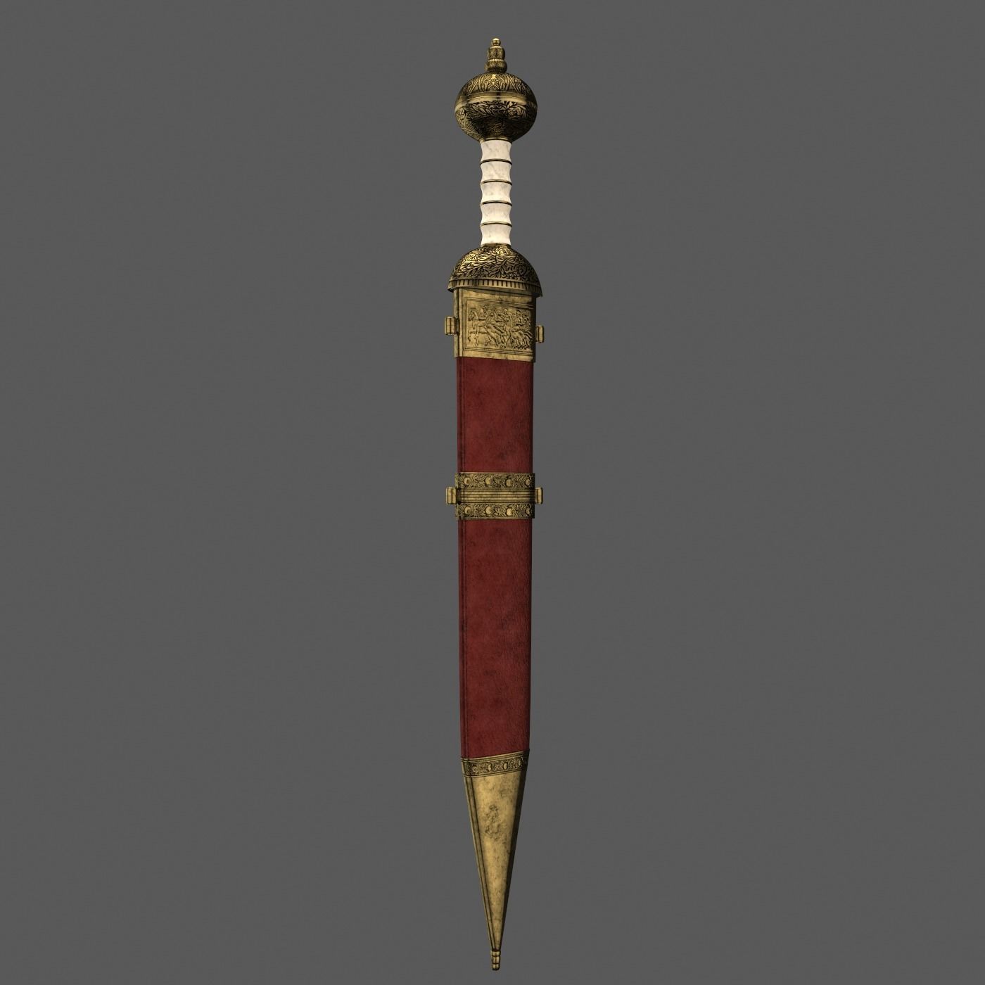 Roman sword with scabbard Low-poly 3D model_21