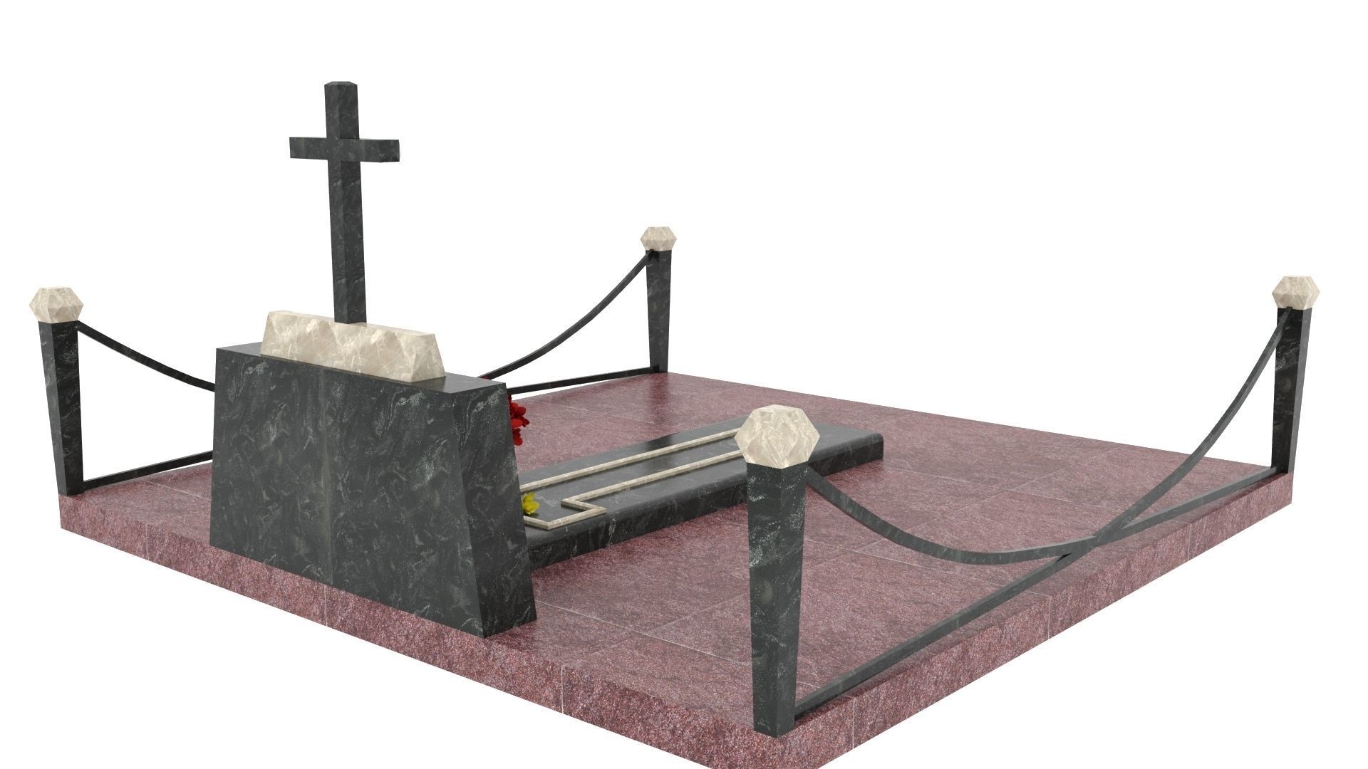 Grave with a cross 3D model_5