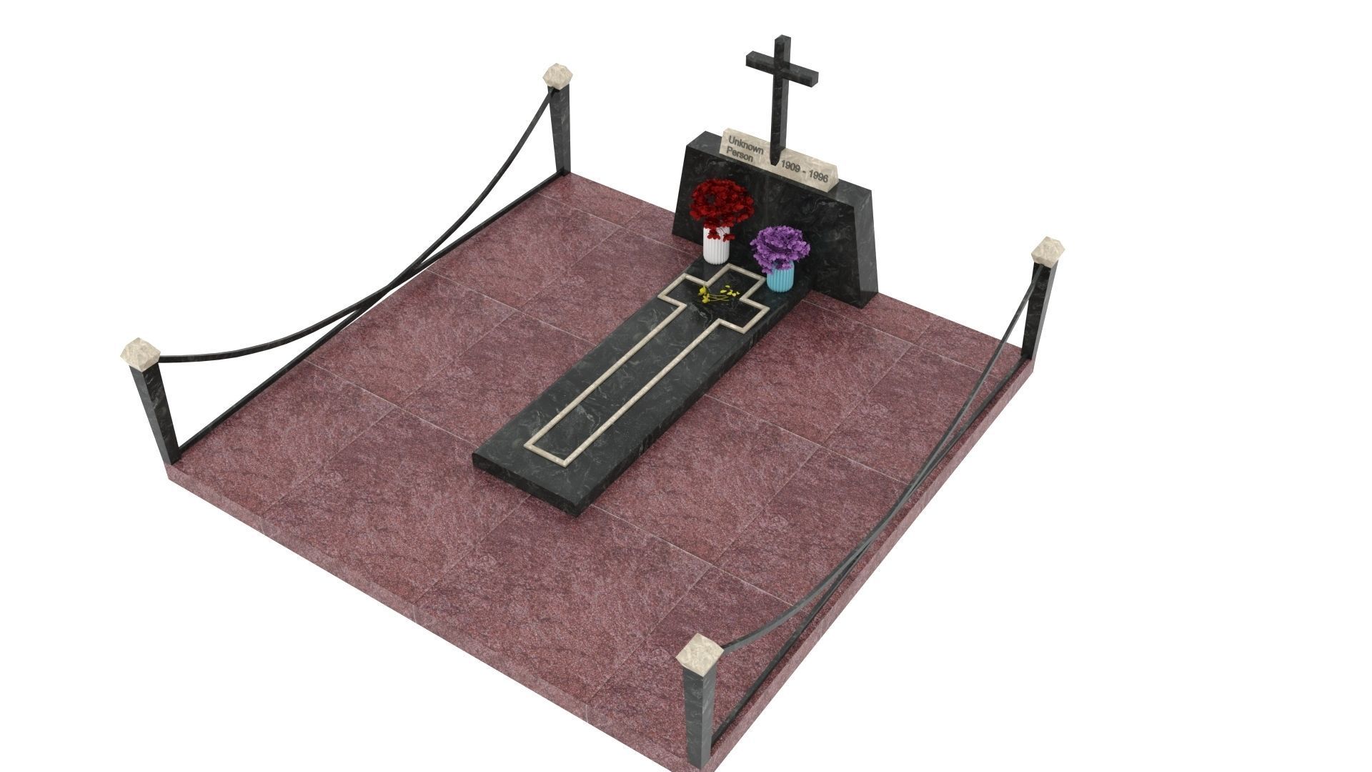 Grave with a cross 3D model_2