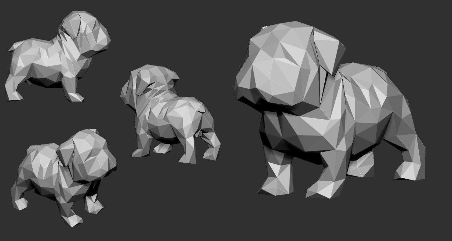 Low Poly Bulldog polygonal dog 3D print model_7