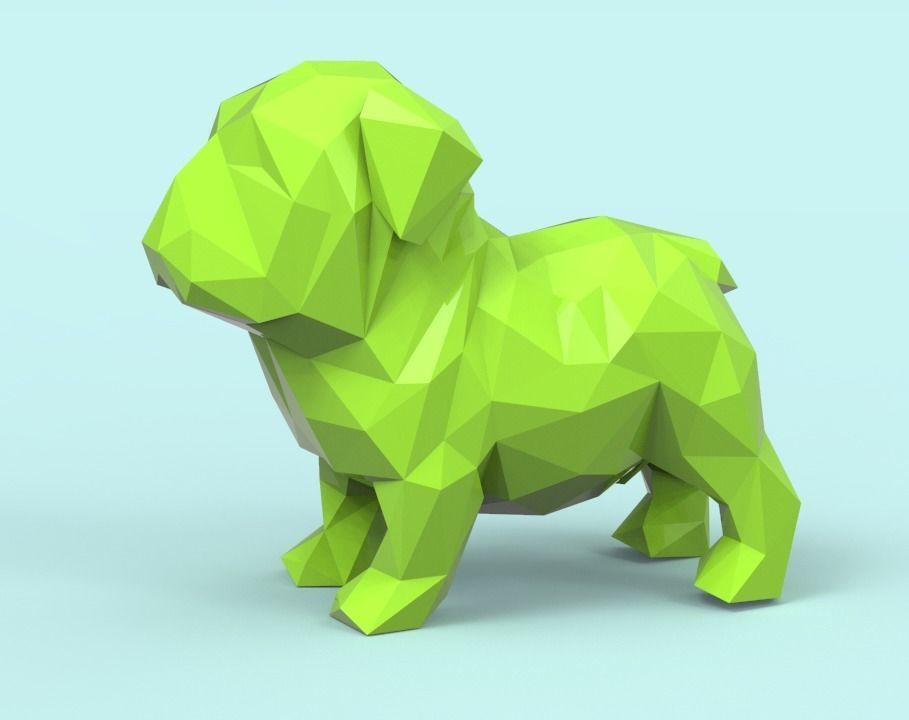 Low Poly Bulldog polygonal dog 3D print model_1