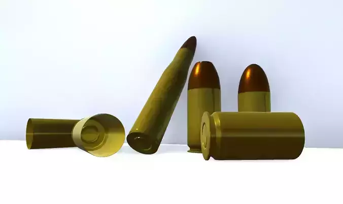  Pistol and rifle bullets high poly