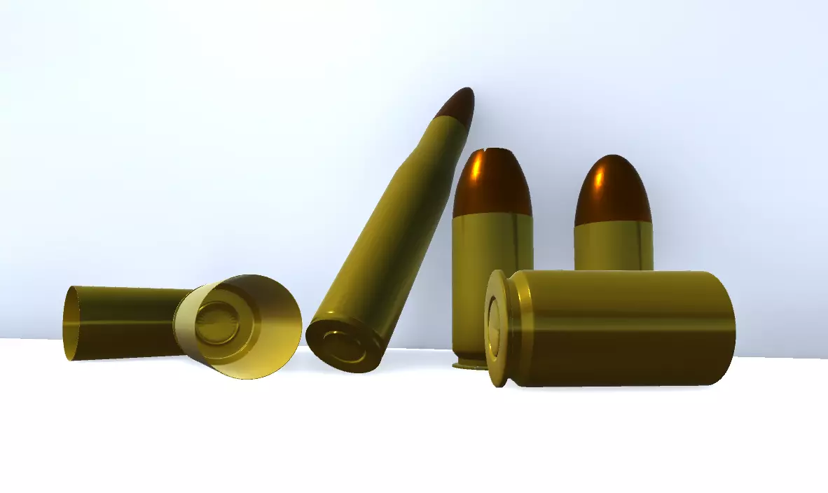  Pistol and rifle bullets high poly 3D model_0