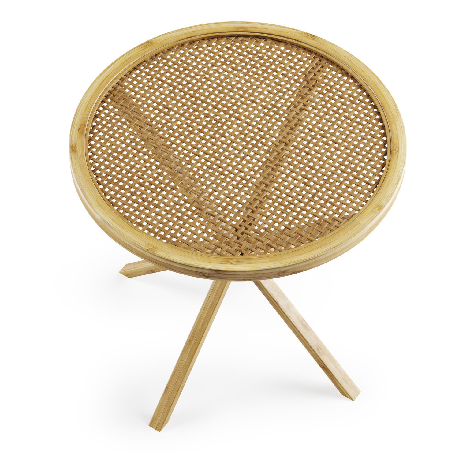 Wooden rattan coffee table  3D model_2