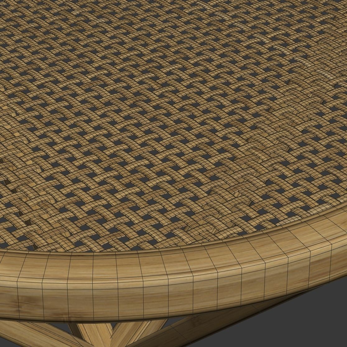 Wooden rattan coffee table  3D model_4
