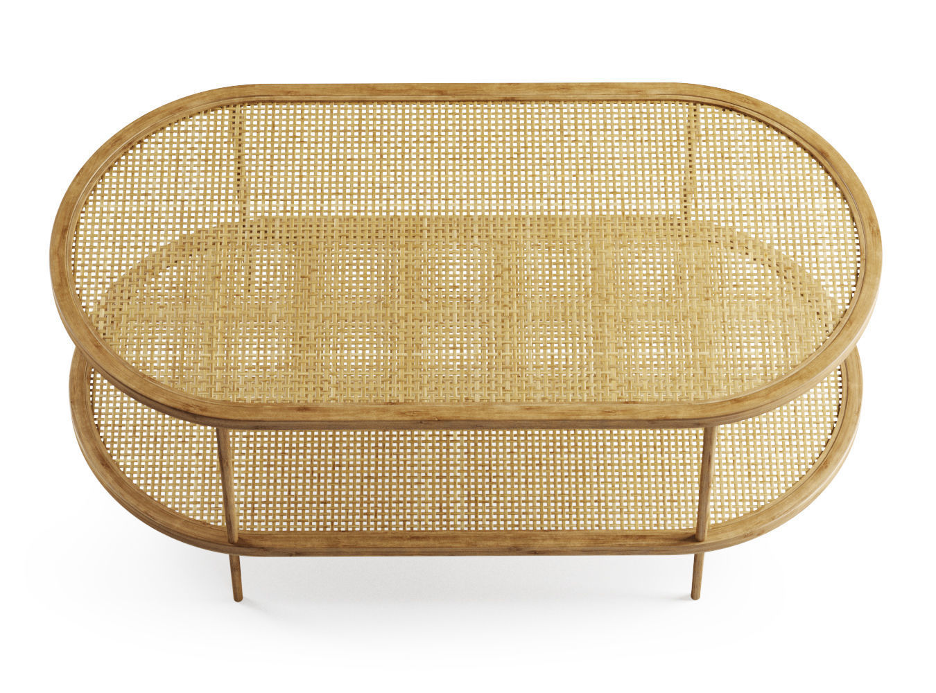 Large wooden rattan coffee table  3D model_2