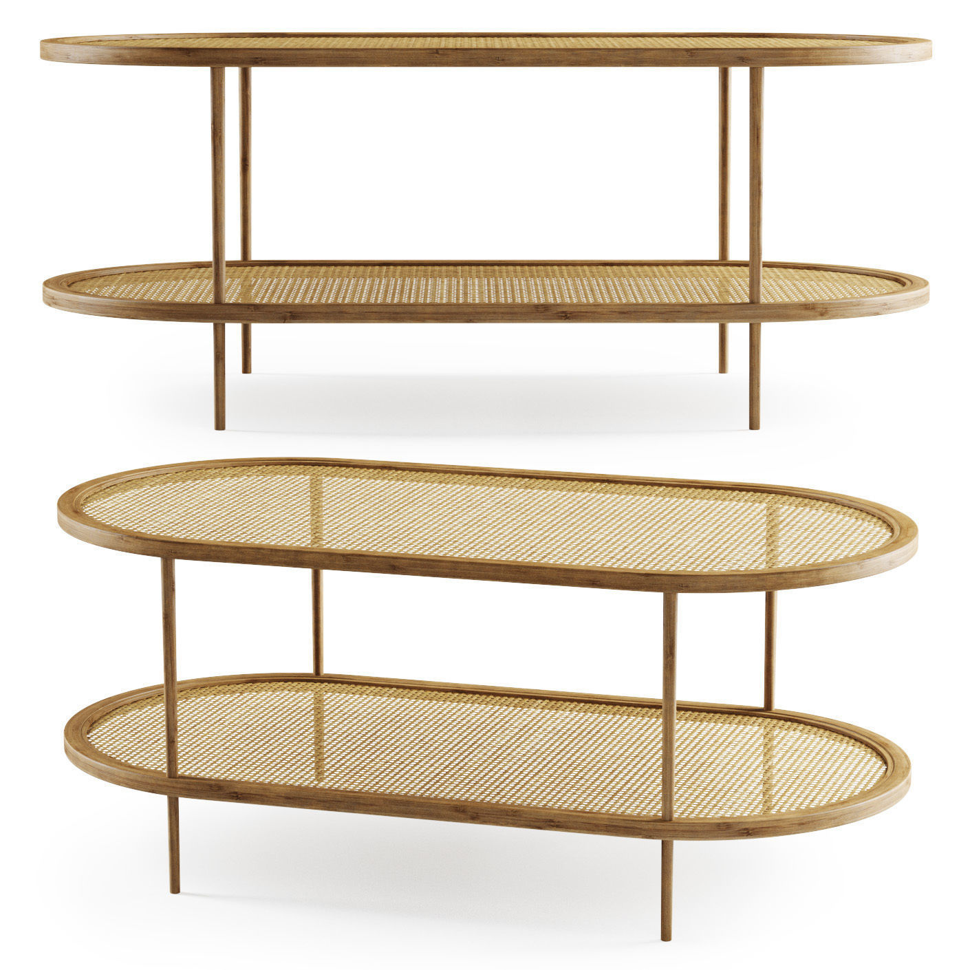 Large wooden rattan coffee table  3D model_3