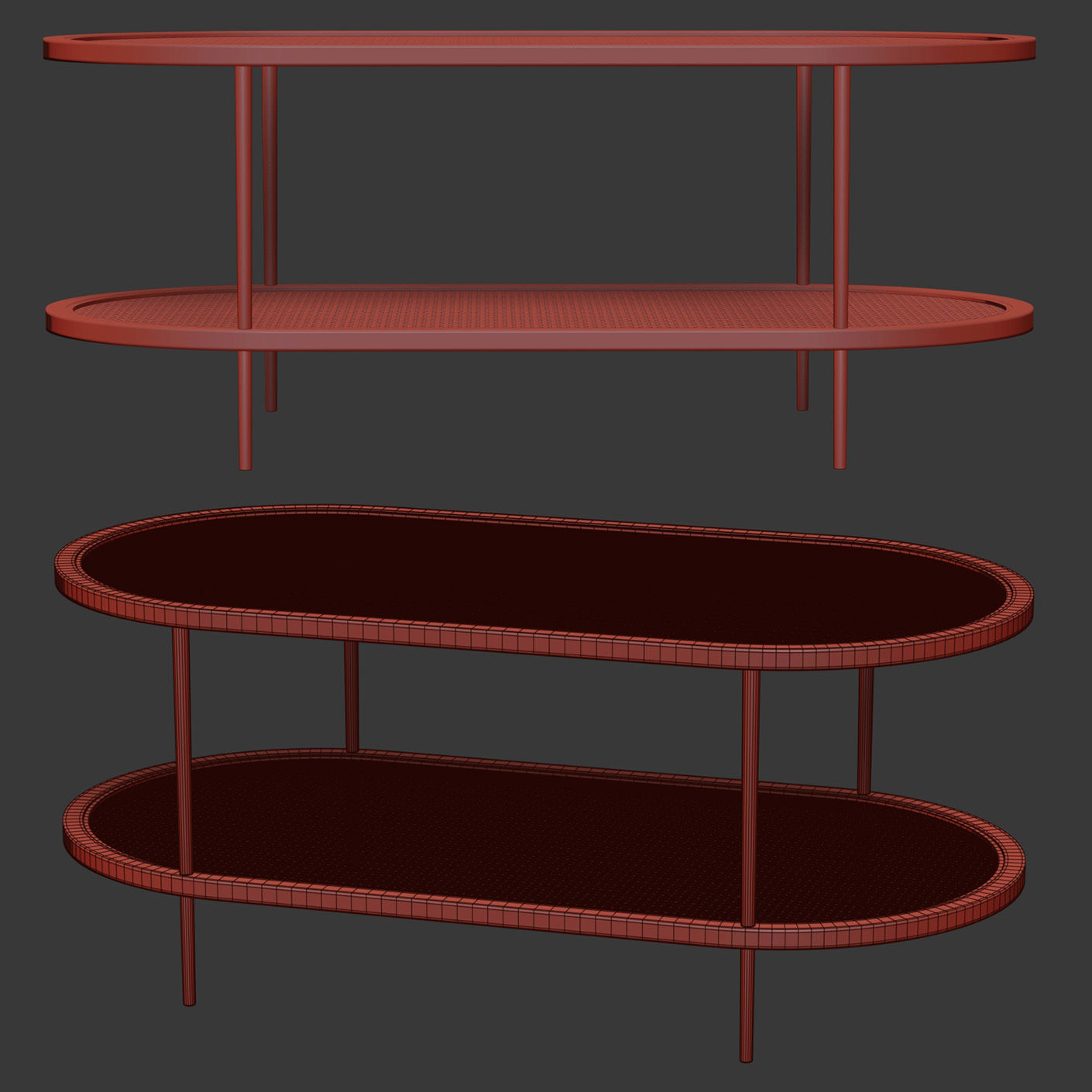 Large wooden rattan coffee table  3D model_6