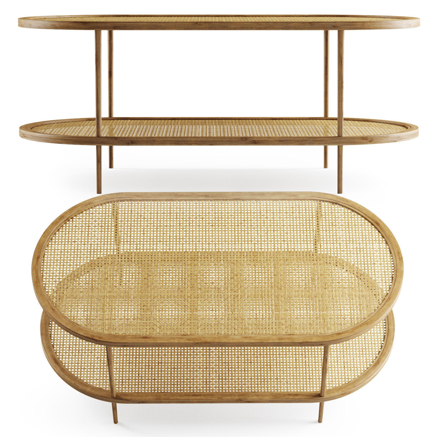 Large wooden rattan coffee table  3D model_4