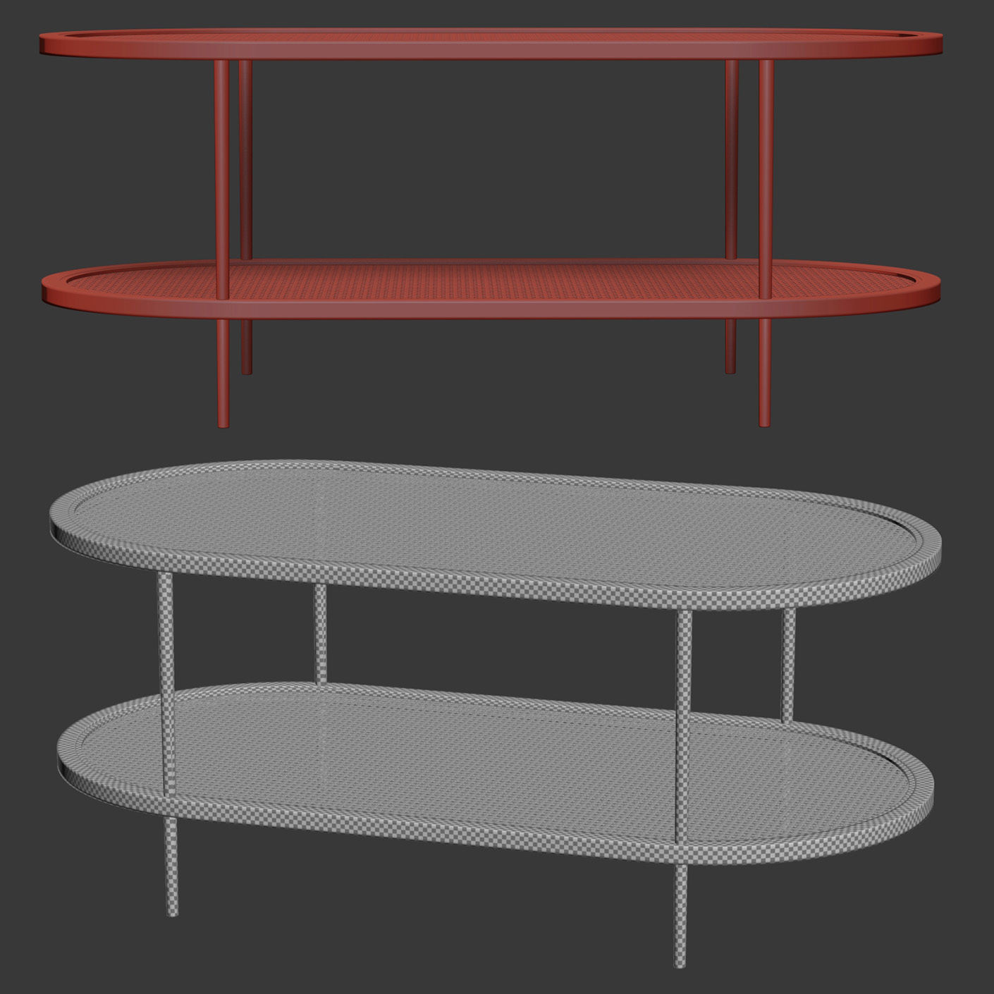 Large wooden rattan coffee table  3D model_5