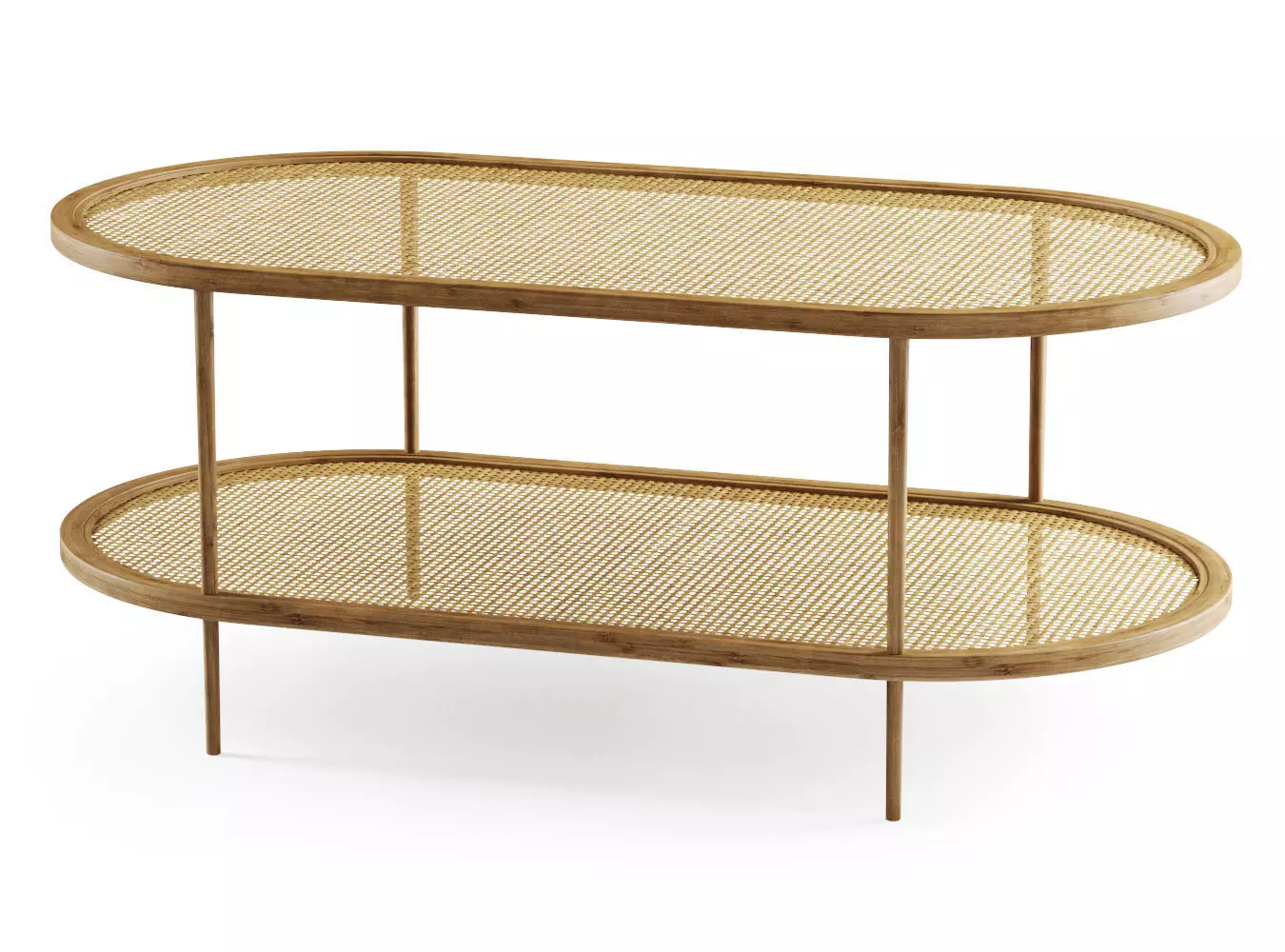 Large wooden rattan coffee table  3D model_0