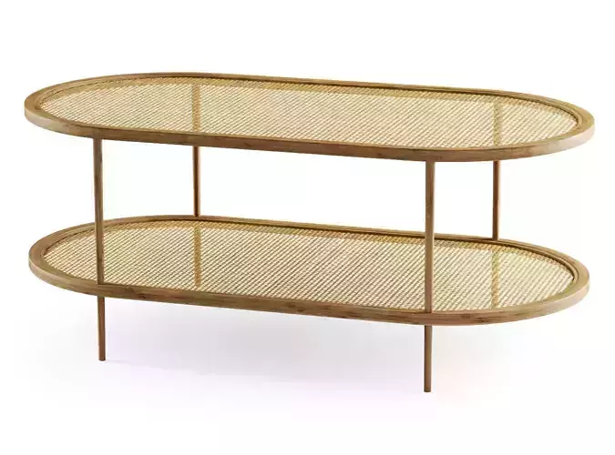 Large wooden rattan coffee table 
