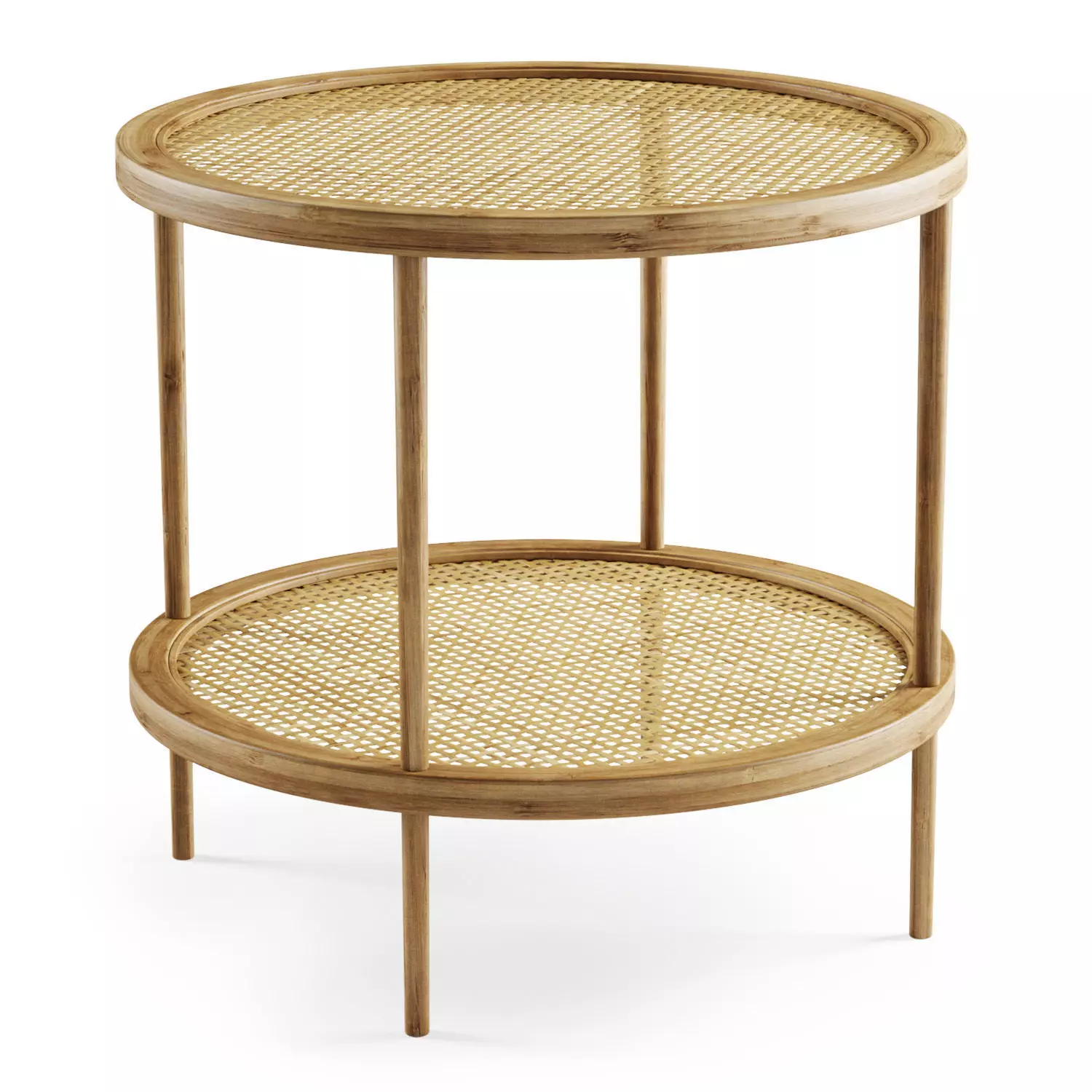 Double wooden rattan coffee table  3D model_0
