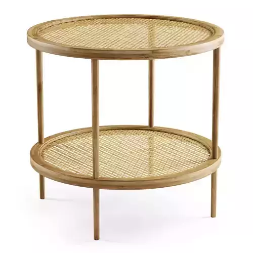 Double wooden rattan coffee table 