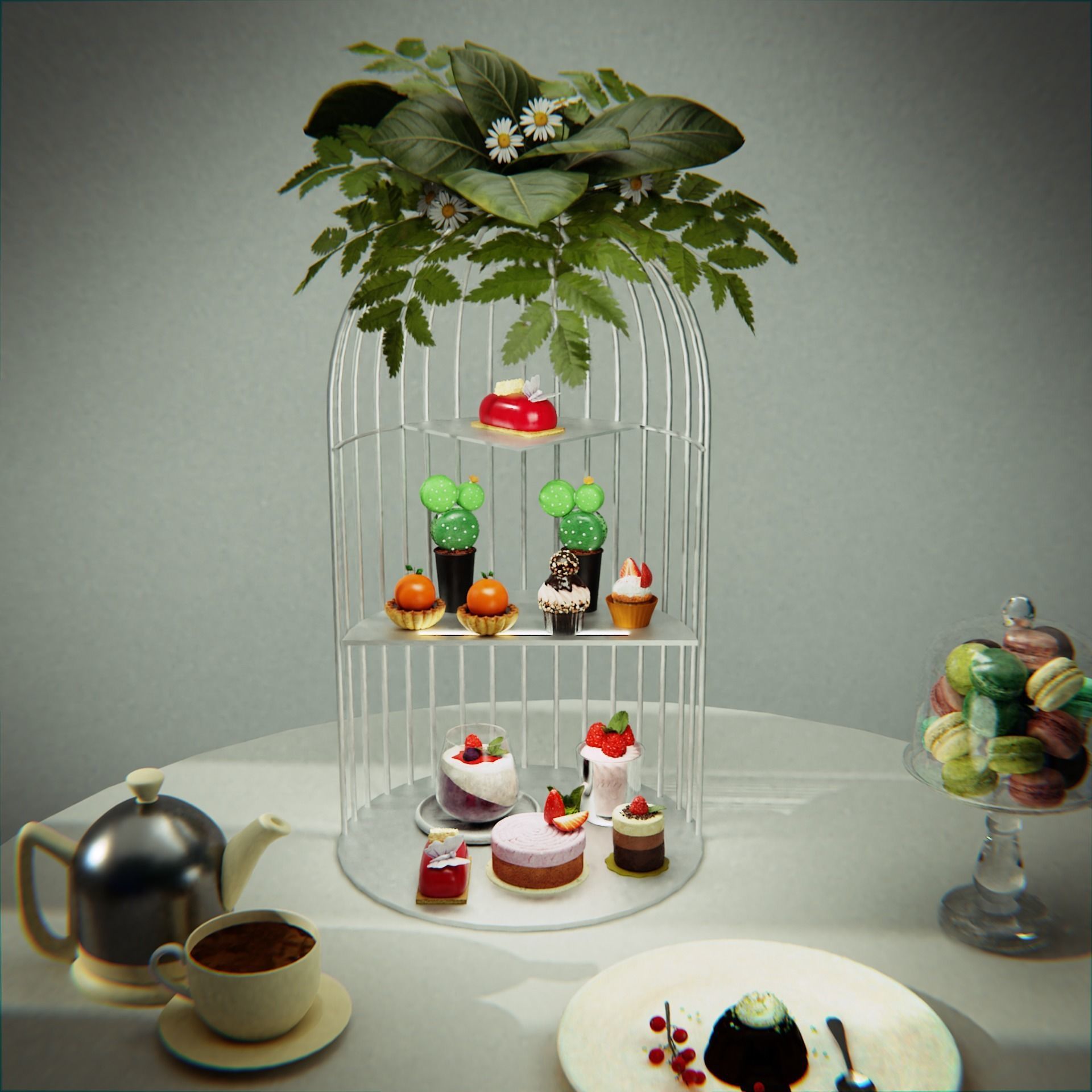 Petit layer stand and flower set 3D model_1