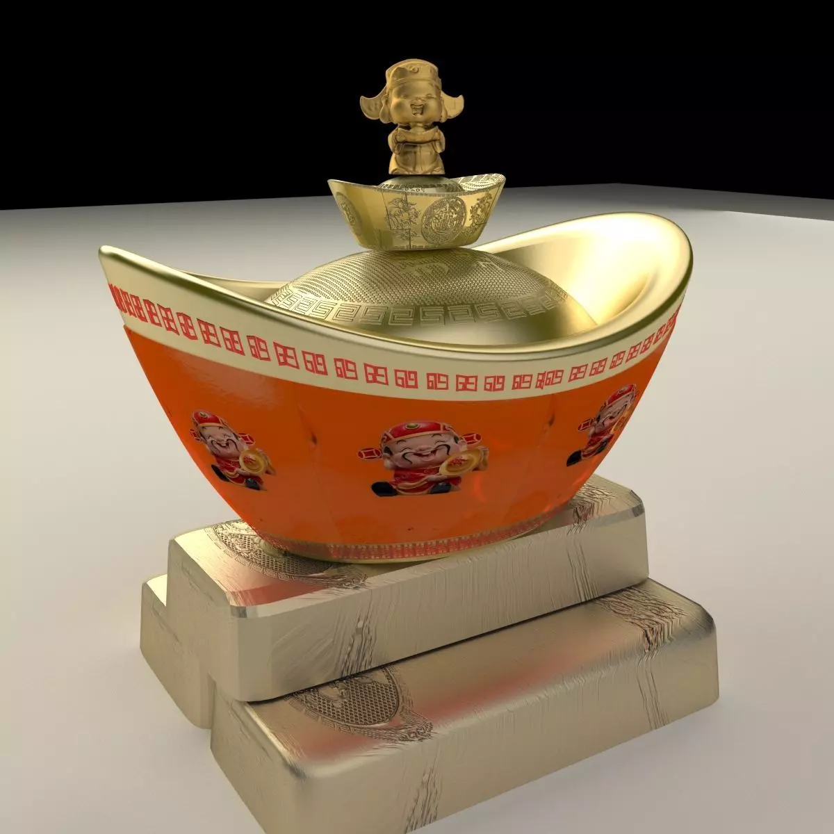 Chinese Gold Ingot 3D model_0