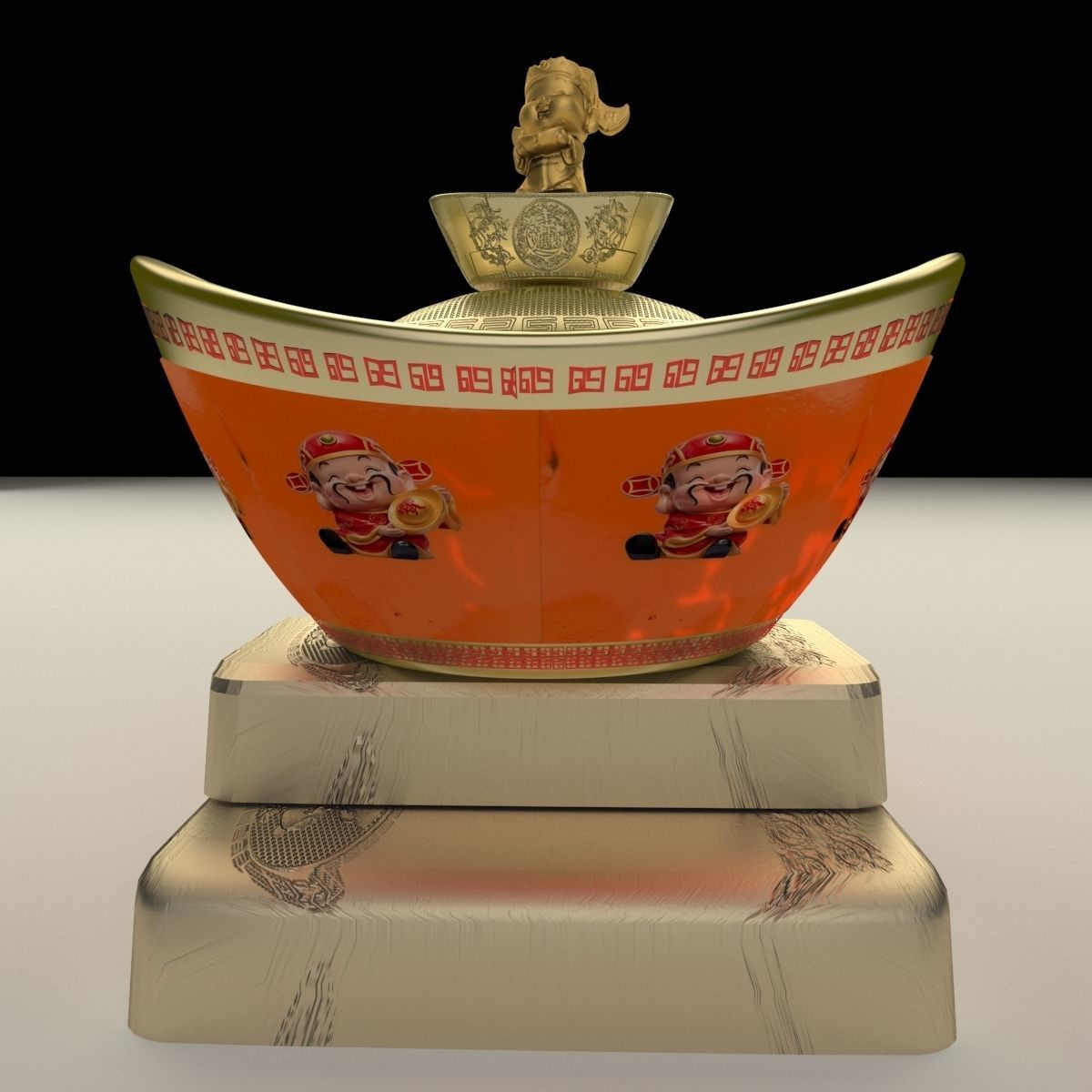 Chinese Gold Ingot 3D model_1