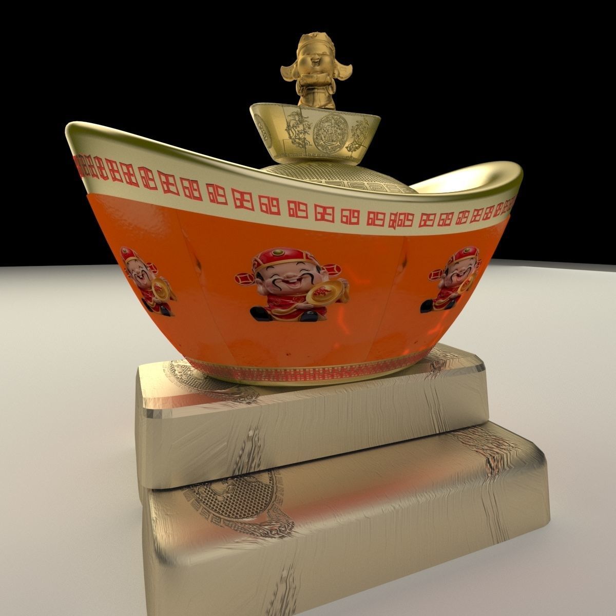 Chinese Gold Ingot 3D model_4