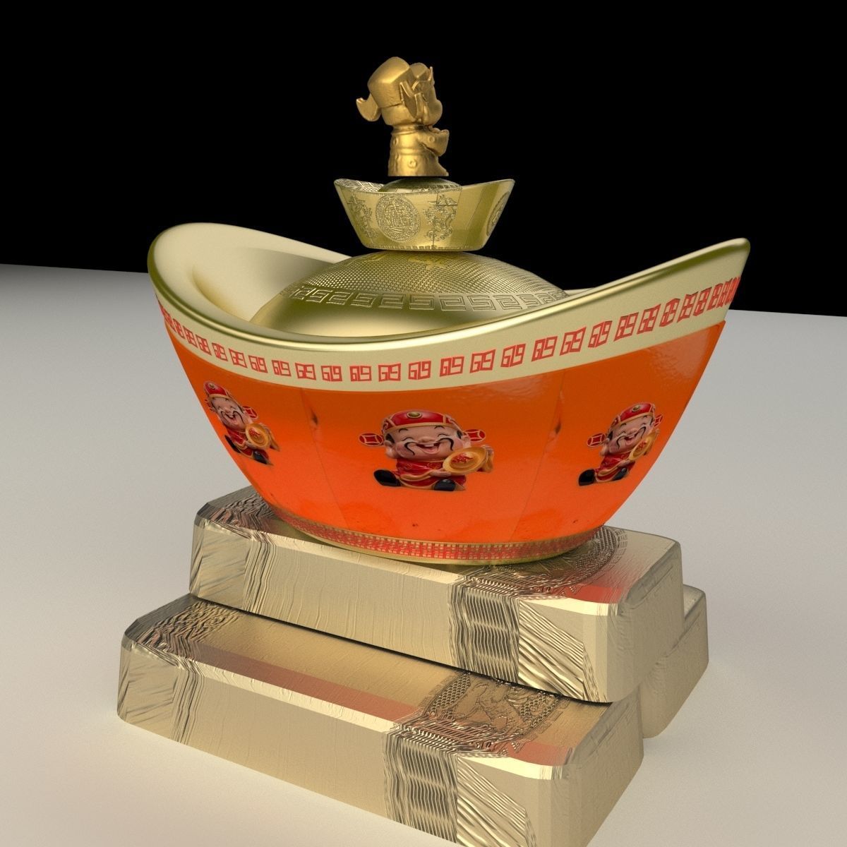 Chinese Gold Ingot 3D model_3