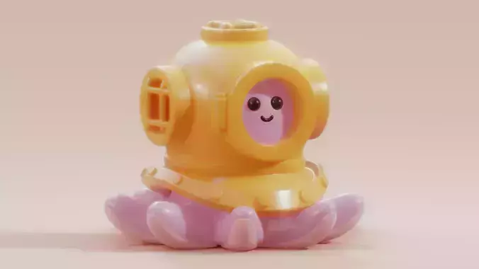 Diving Octopus Miniature and Render Scene