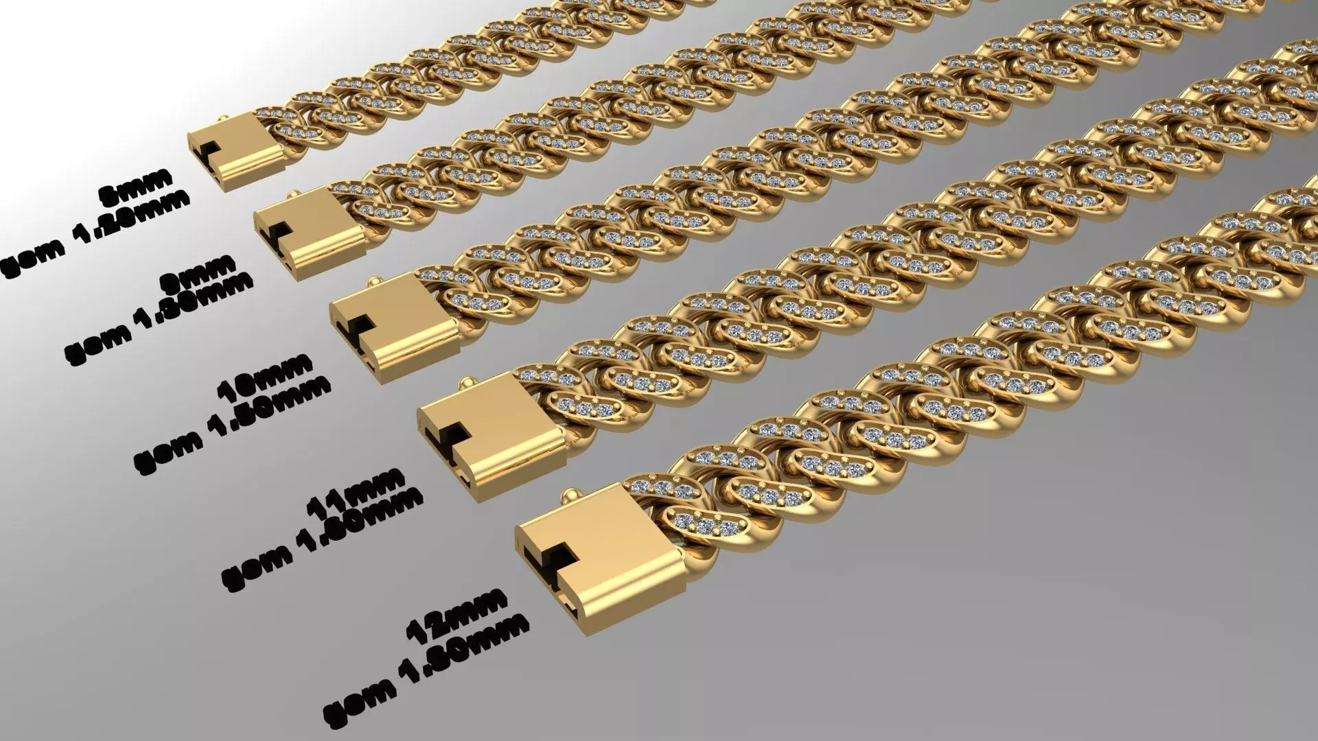 5 SIZE NY CUBAN CHAIN DIAMOND AND CZ STL 3D model