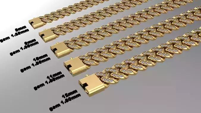 5 SIZE NY CUBAN CHAIN  DIAMOND AND CZ   STL 3D model