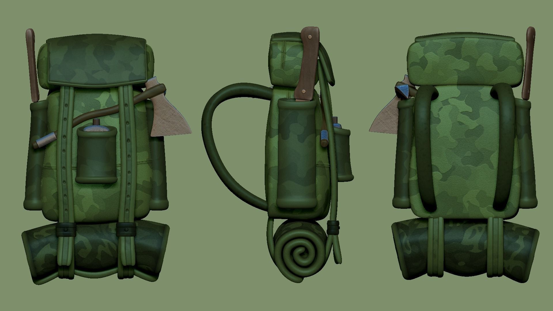 Forest Camouflage Backpack - Character Military Low-poly 3D model_9