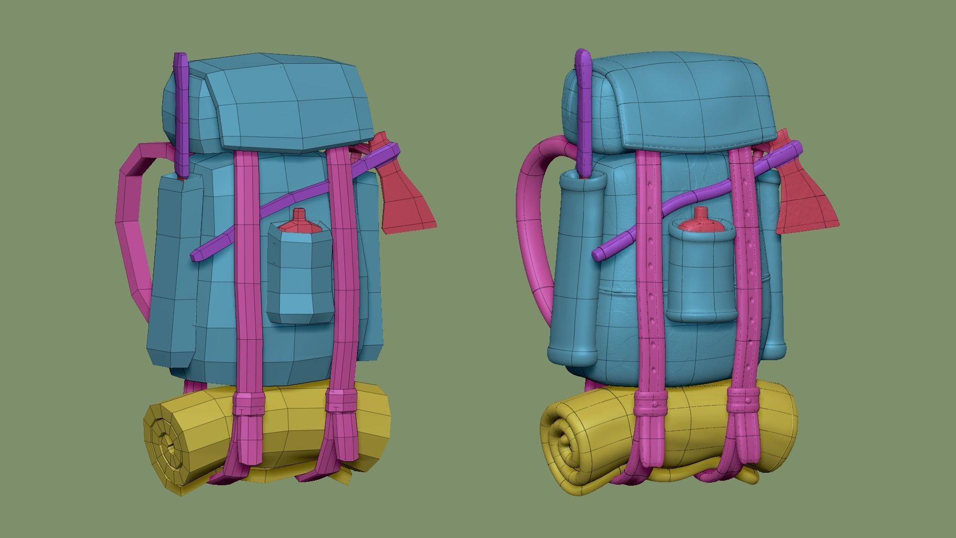 Forest Camouflage Backpack - Character Military Low-poly 3D model_11