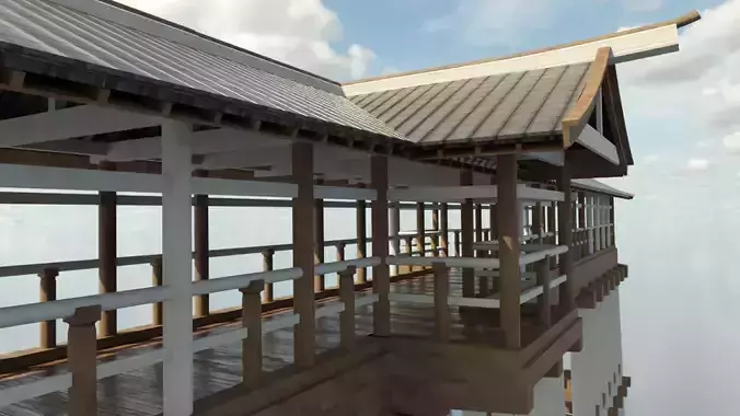 Modular Asian Bridge Low-poly 3D model