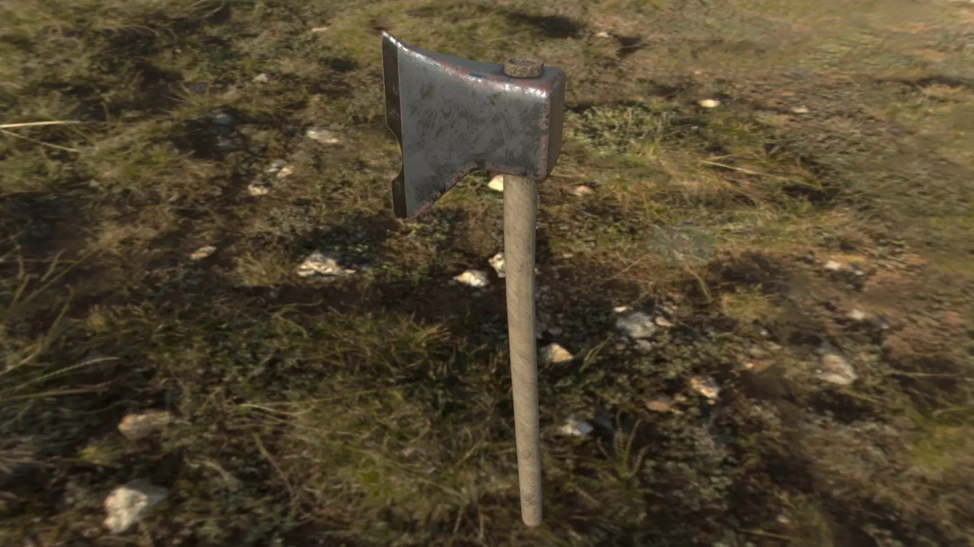 Hatchet axe in grass Low-poly 3D model_0