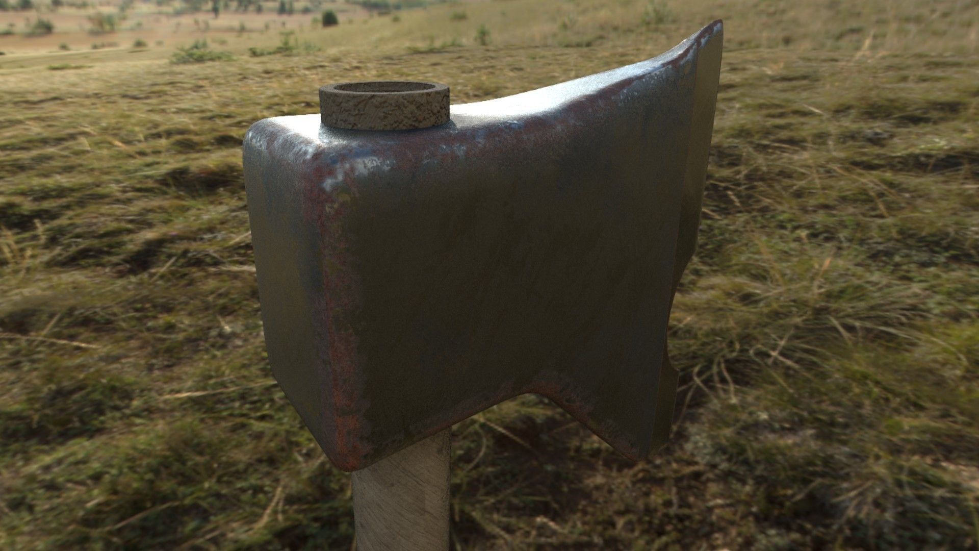 Hatchet axe in grass Low-poly 3D model_2