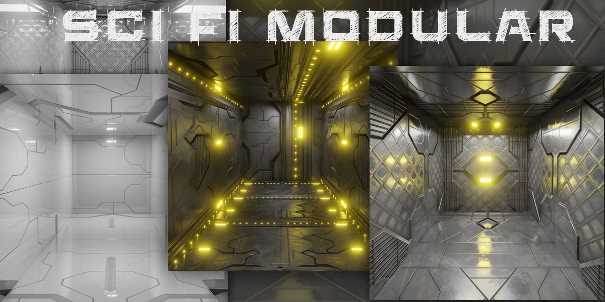 Sci Fi Interiors Modular Low-poly 3D model_1