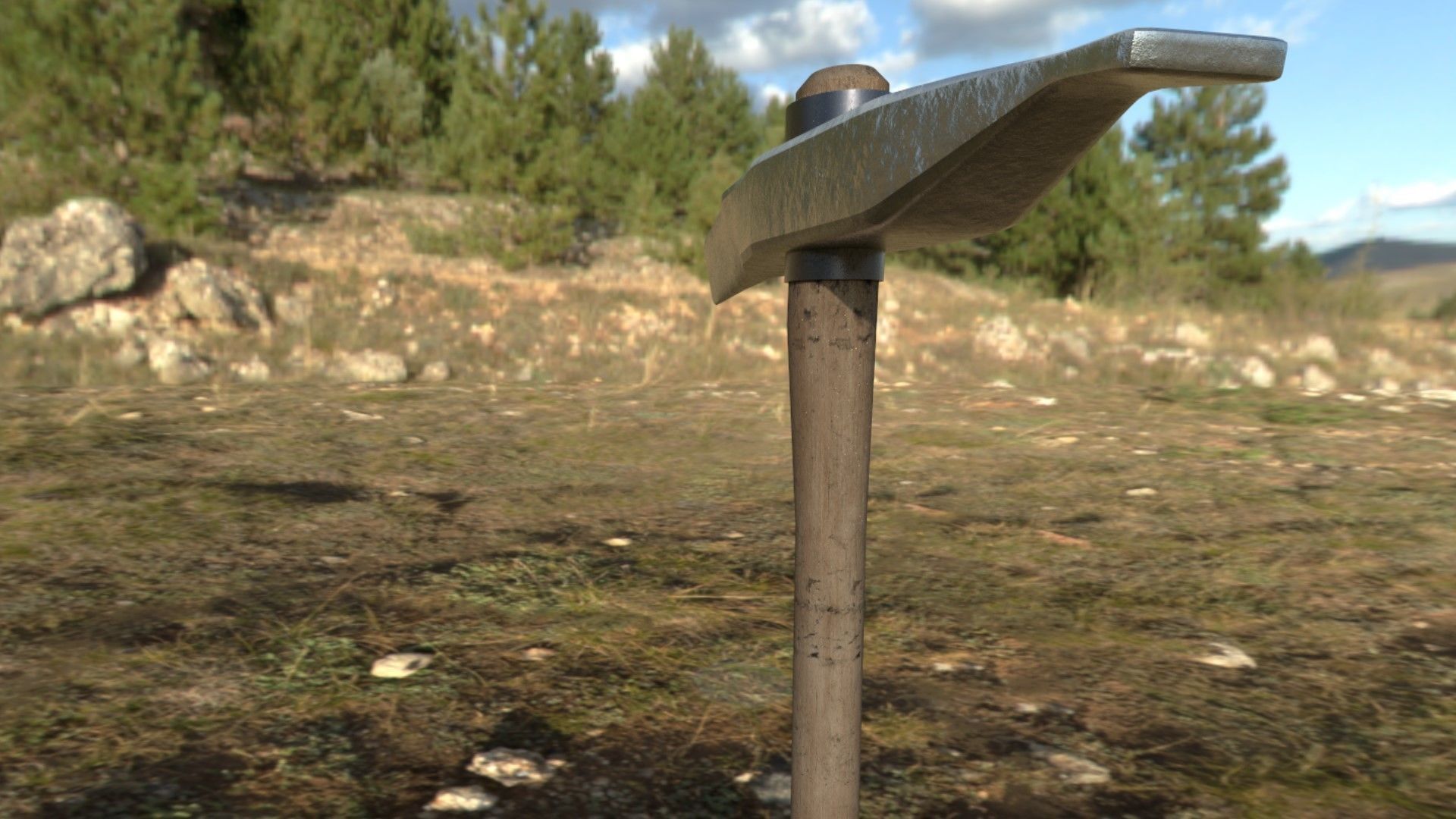 Medieval Pickaxe Low-poly 3D model_1