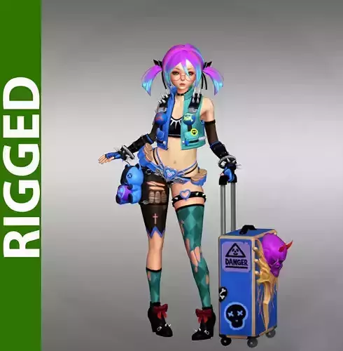 Blossom girl with hair and luggage